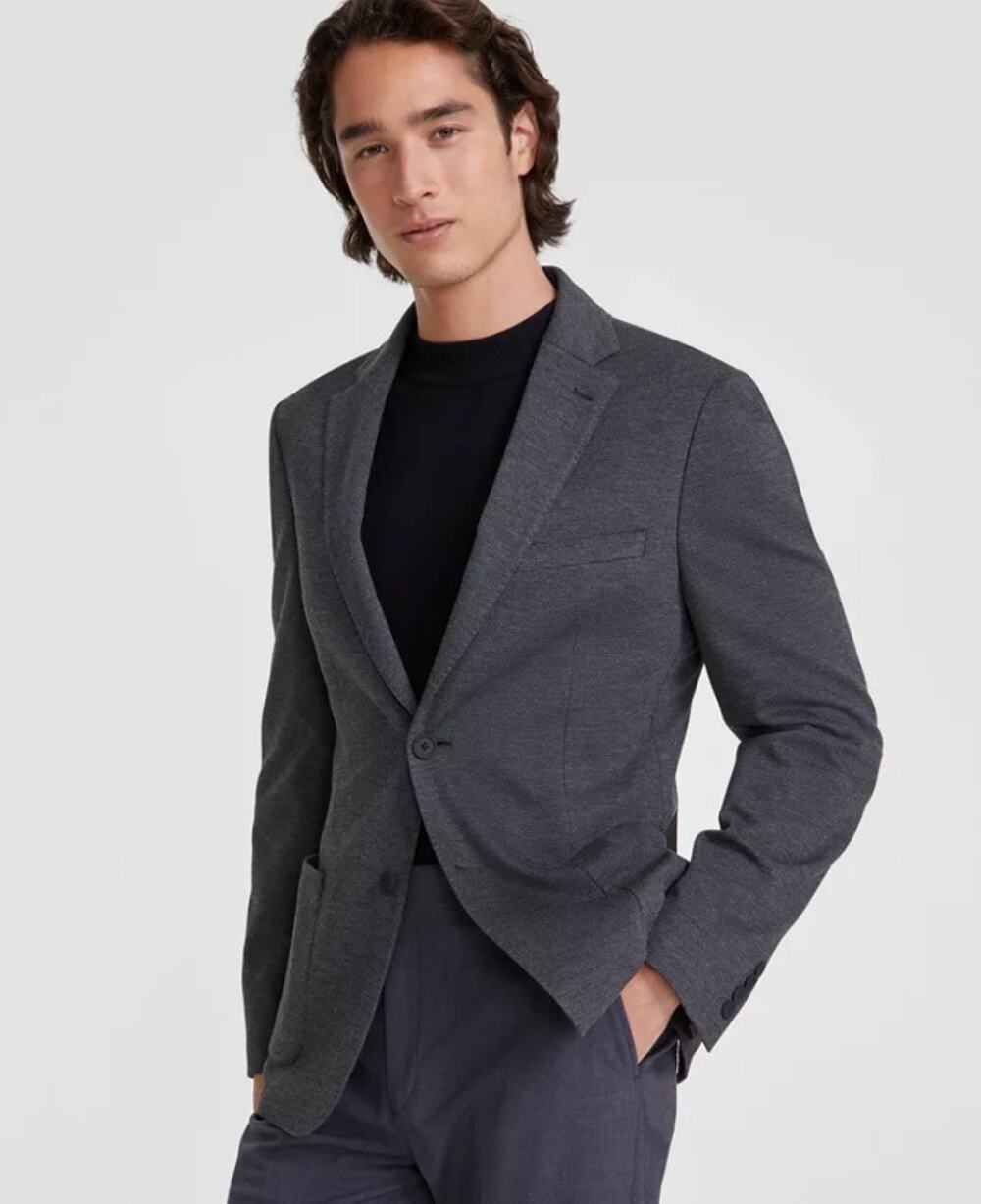 Calvin Klein Men's Solid Grey Knit Slim-Fit Casual Comfort Sport Coat Size 36S